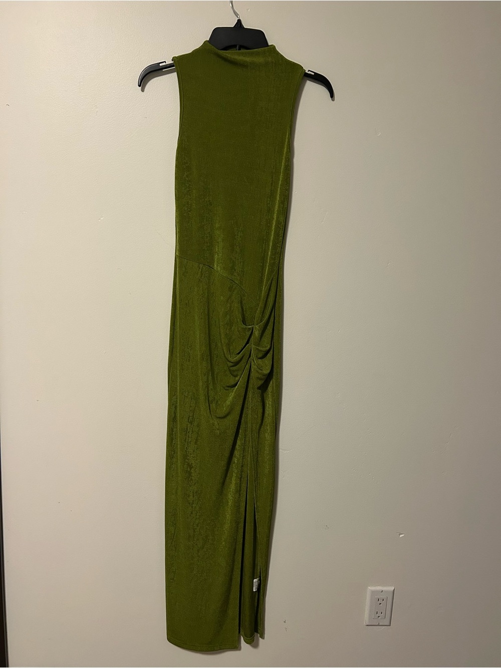 Sleeveless Olive Green Maxi Dress with Draped Side